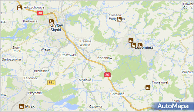 mapa Radoniów, Radoniów na mapie Targeo