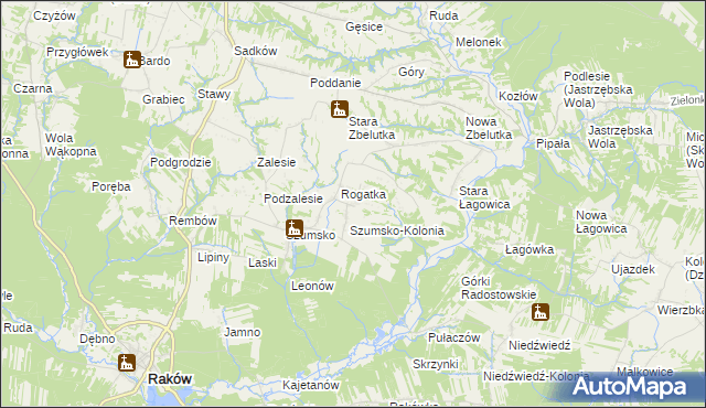 mapa Radostów gmina Raków, Radostów gmina Raków na mapie Targeo