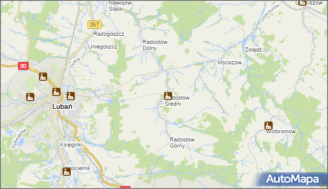 mapa Radostów Średni, Radostów Średni na mapie Targeo