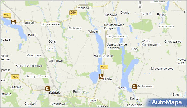 mapa Radoszewice gmina Babiak, Radoszewice gmina Babiak na mapie Targeo