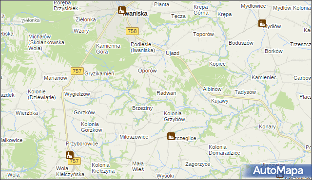 mapa Radwan gmina Iwaniska, Radwan gmina Iwaniska na mapie Targeo