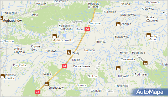 mapa Radwan gmina Szczucin, Radwan gmina Szczucin na mapie Targeo