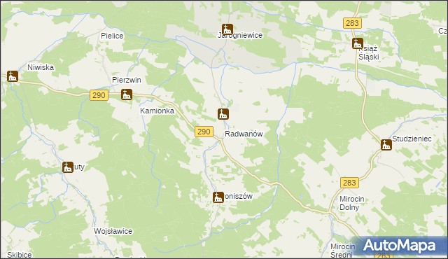 mapa Radwanów gmina Kożuchów, Radwanów gmina Kożuchów na mapie Targeo
