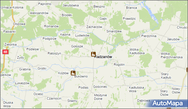 mapa Radzanów powiat białobrzeski, Radzanów powiat białobrzeski na mapie Targeo