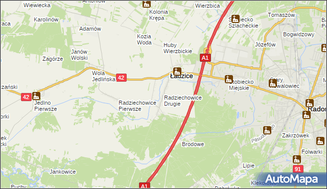 mapa Radziechowice Drugie, Radziechowice Drugie na mapie Targeo