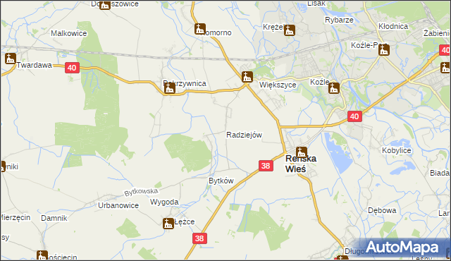 mapa Radziejów gmina Reńska Wieś, Radziejów gmina Reńska Wieś na mapie Targeo