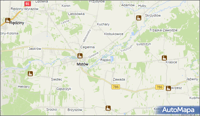 mapa Rajsko gmina Mstów, Rajsko gmina Mstów na mapie Targeo