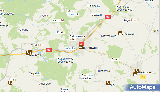 mapa Rakoniewice, Rakoniewice na mapie Targeo