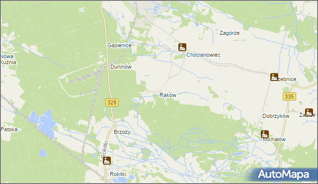 mapa Raków gmina Chocianów, Raków gmina Chocianów na mapie Targeo