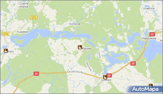 mapa Rakowo gmina Borne Sulinowo, Rakowo gmina Borne Sulinowo na mapie Targeo