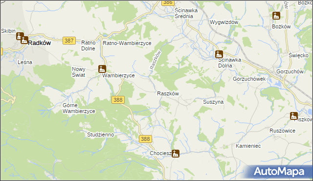 mapa Raszków gmina Radków, Raszków gmina Radków na mapie Targeo