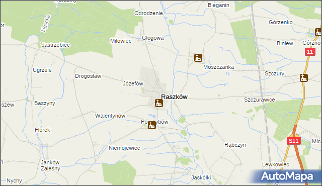 mapa Raszków powiat ostrowski, Raszków powiat ostrowski na mapie Targeo
