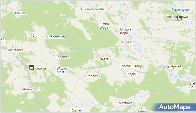 mapa Rataje gmina Olszewo-Borki, Rataje gmina Olszewo-Borki na mapie Targeo