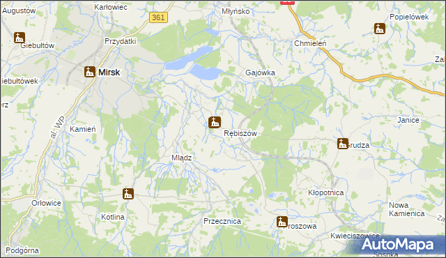 mapa Rębiszów, Rębiszów na mapie Targeo