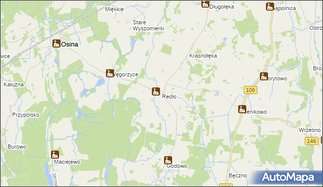 mapa Redło gmina Osina, Redło gmina Osina na mapie Targeo