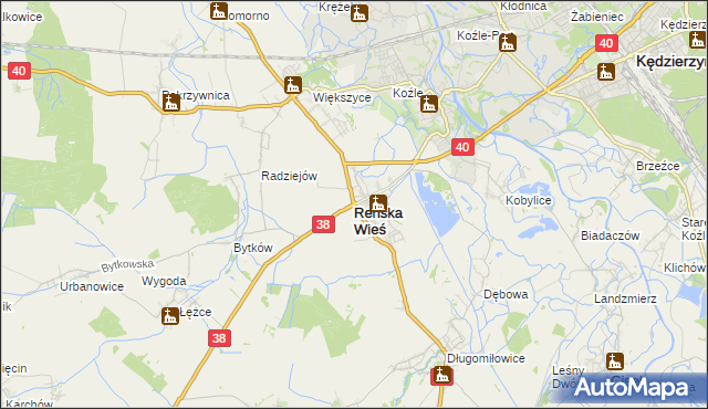 mapa Reńska Wieś powiat kędzierzyńsko-kozielski, Reńska Wieś powiat kędzierzyńsko-kozielski na mapie Targeo