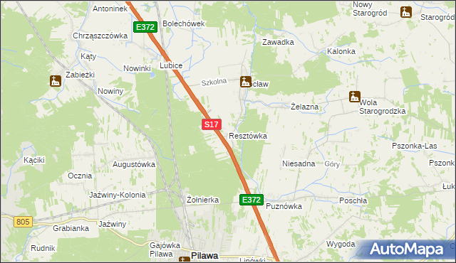 mapa Resztówka gmina Pilawa, Resztówka gmina Pilawa na mapie Targeo