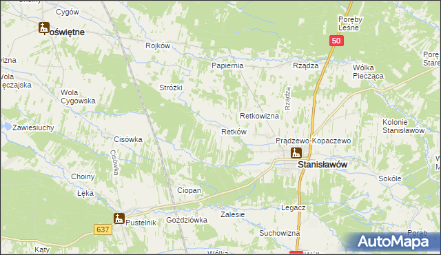 mapa Retków gmina Stanisławów, Retków gmina Stanisławów na mapie Targeo