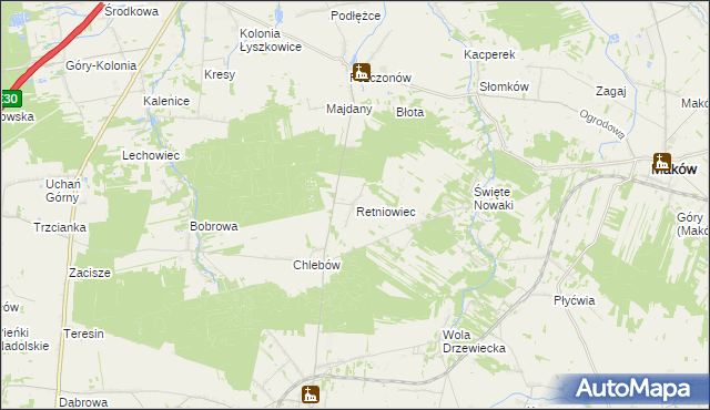 mapa Retniowiec, Retniowiec na mapie Targeo