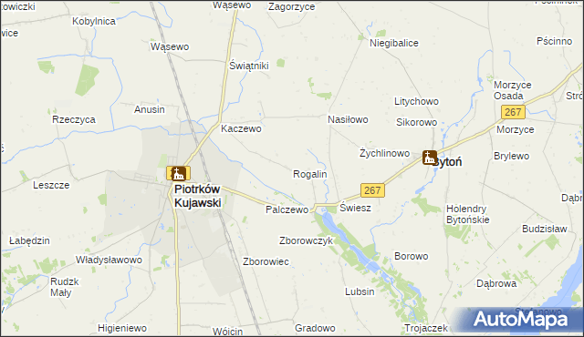 mapa Rogalin gmina Piotrków Kujawski, Rogalin gmina Piotrków Kujawski na mapie Targeo