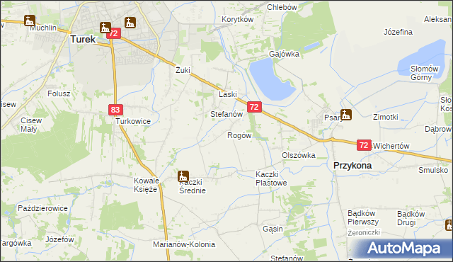 mapa Rogów gmina Przykona, Rogów gmina Przykona na mapie Targeo