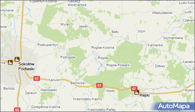 mapa Rogów gmina Repki, Rogów gmina Repki na mapie Targeo