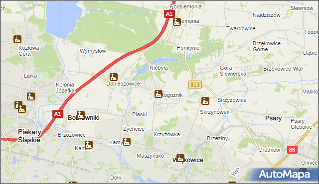 mapa Rogoźnik gmina Bobrowniki, Rogoźnik gmina Bobrowniki na mapie Targeo