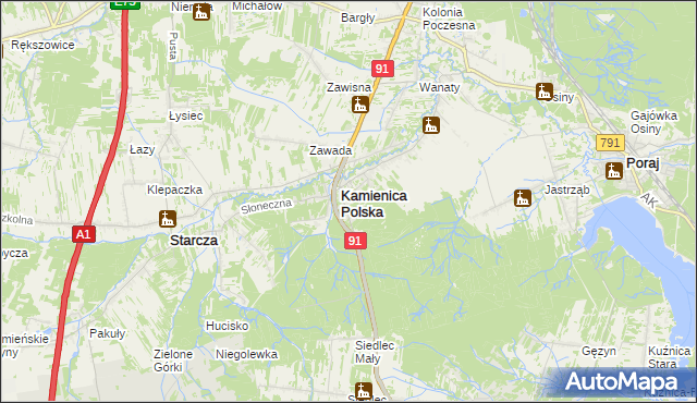 mapa Romanów gmina Kamienica Polska, Romanów gmina Kamienica Polska na mapie Targeo