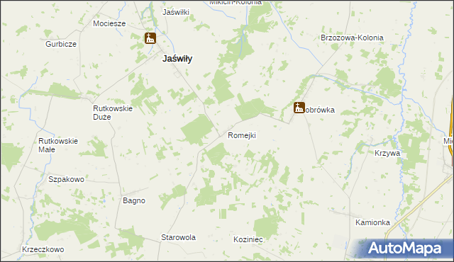 mapa Romejki gmina Jaświły, Romejki gmina Jaświły na mapie Targeo