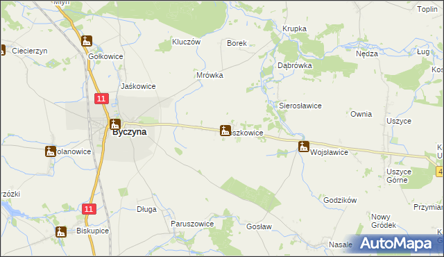 mapa Roszkowice gmina Byczyna, Roszkowice gmina Byczyna na mapie Targeo