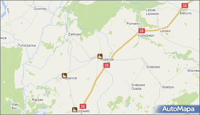 mapa Rożental gmina Lubawa, Rożental gmina Lubawa na mapie Targeo