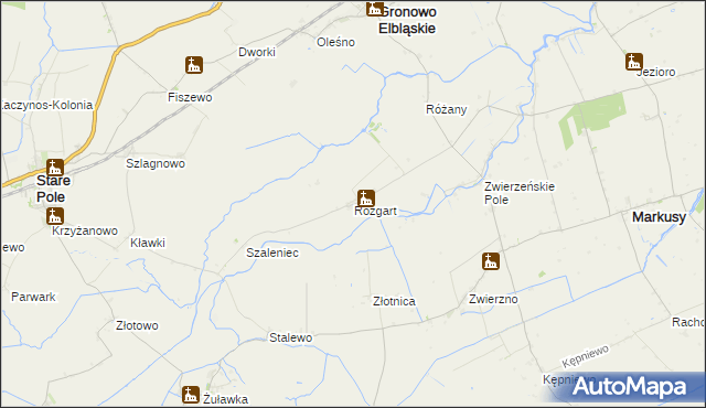mapa Rozgart gmina Gronowo Elbląskie, Rozgart gmina Gronowo Elbląskie na mapie Targeo