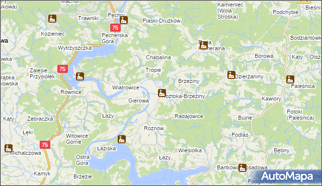 mapa Roztoka-Brzeziny, Roztoka-Brzeziny na mapie Targeo