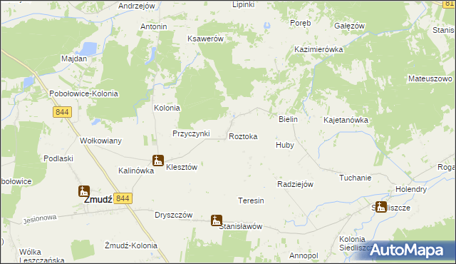 mapa Roztoka gmina Żmudź, Roztoka gmina Żmudź na mapie Targeo