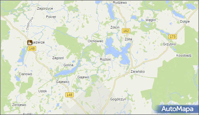 mapa Roztoki gmina Drawsko Pomorskie, Roztoki gmina Drawsko Pomorskie na mapie Targeo