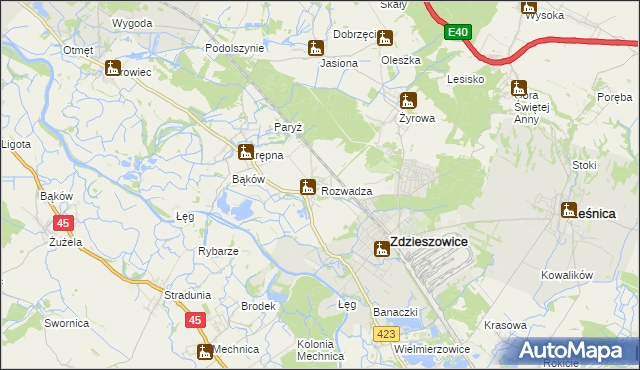 mapa Rozwadza, Rozwadza na mapie Targeo