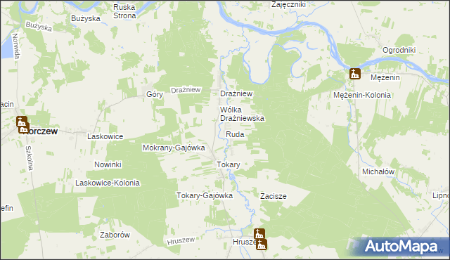 mapa Ruda gmina Korczew, Ruda gmina Korczew na mapie Targeo