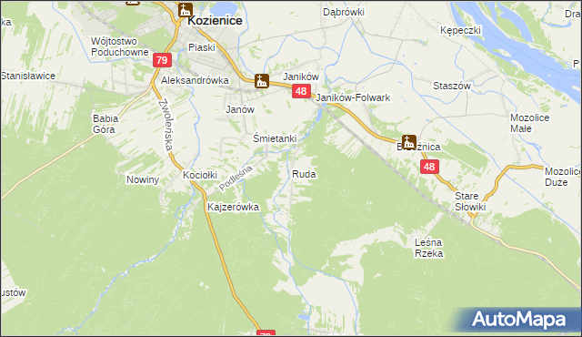 mapa Ruda gmina Kozienice, Ruda gmina Kozienice na mapie Targeo