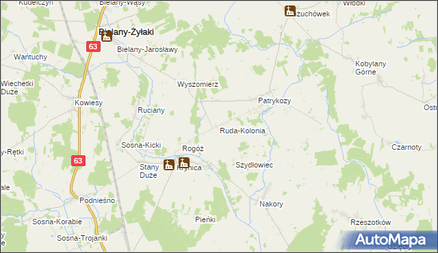 mapa Ruda-Kolonia gmina Bielany, Ruda-Kolonia gmina Bielany na mapie Targeo