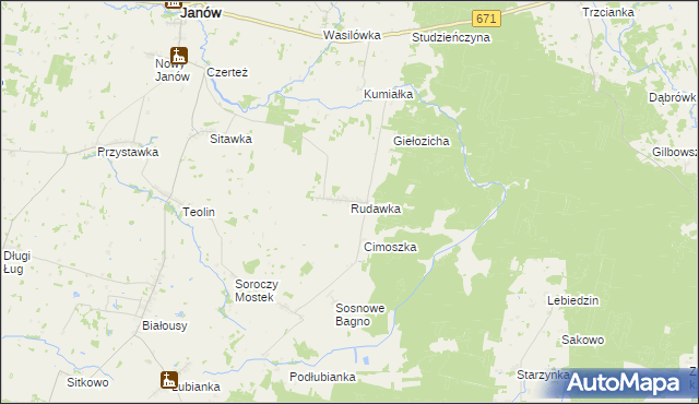 mapa Rudawka gmina Janów, Rudawka gmina Janów na mapie Targeo