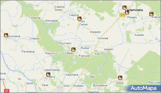 mapa Rudka gmina Sieniawa, Rudka gmina Sieniawa na mapie Targeo