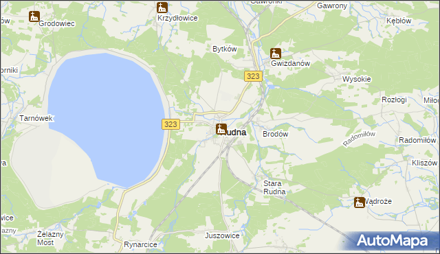 mapa Rudna powiat lubiński, Rudna powiat lubiński na mapie Targeo