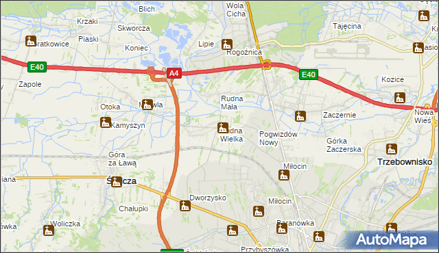 mapa Rudna Wielka gmina Świlcza, Rudna Wielka gmina Świlcza na mapie Targeo