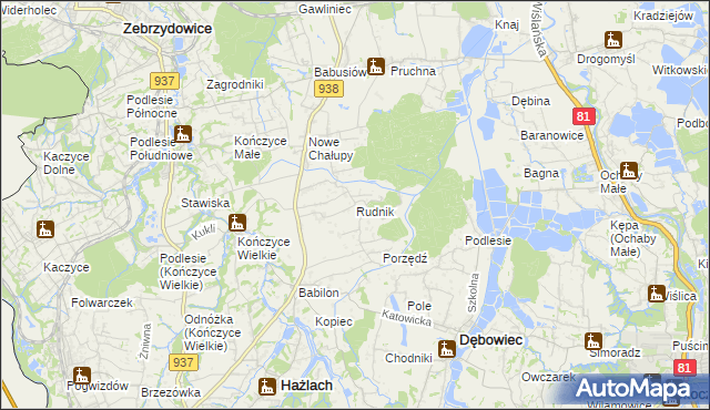 mapa Rudnik gmina Hażlach, Rudnik gmina Hażlach na mapie Targeo