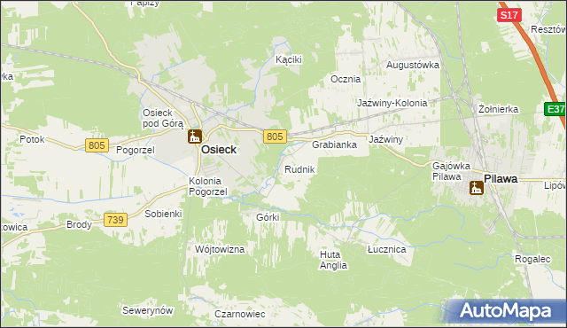 mapa Rudnik gmina Osieck, Rudnik gmina Osieck na mapie Targeo