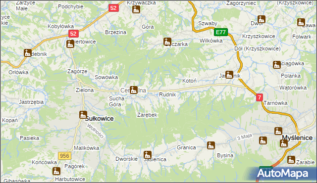 mapa Rudnik gmina Sułkowice, Rudnik gmina Sułkowice na mapie Targeo