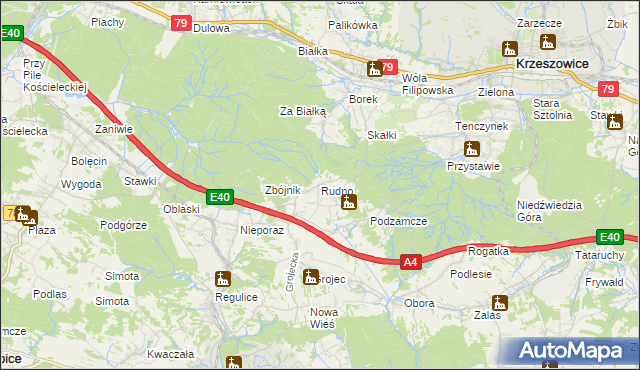 mapa Rudno gmina Krzeszowice, Rudno gmina Krzeszowice na mapie Targeo