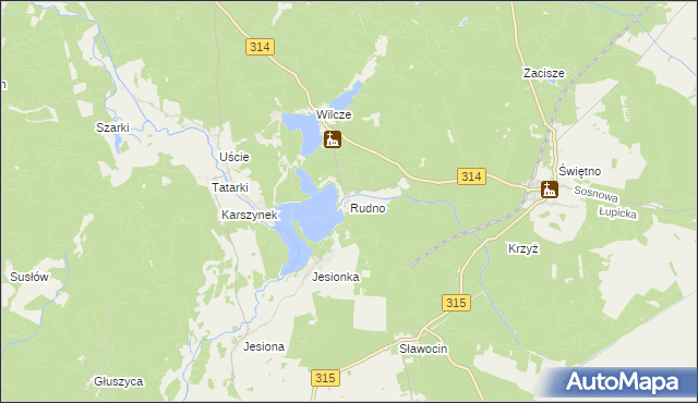 mapa Rudno gmina Wolsztyn, Rudno gmina Wolsztyn na mapie Targeo