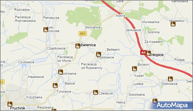 mapa Rudołowice, Rudołowice na mapie Targeo