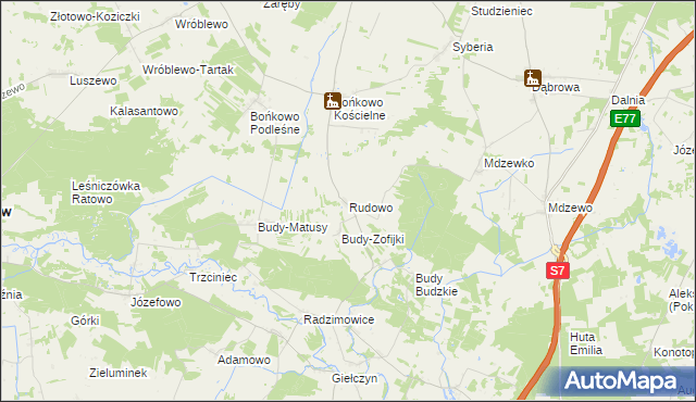 mapa Rudowo gmina Strzegowo, Rudowo gmina Strzegowo na mapie Targeo